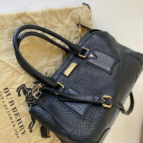 Burberry Handbags - BURBERRY Black Pebbled Leather Satchel Bag